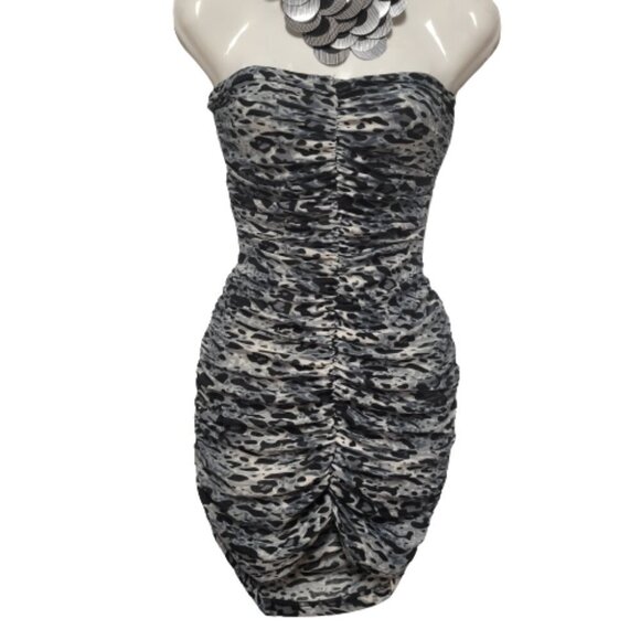 SEXY Mini Dress Animal Print Body Con Grey Black Strapless -NEW- Sizes S - M - L - Picture 1 of 14